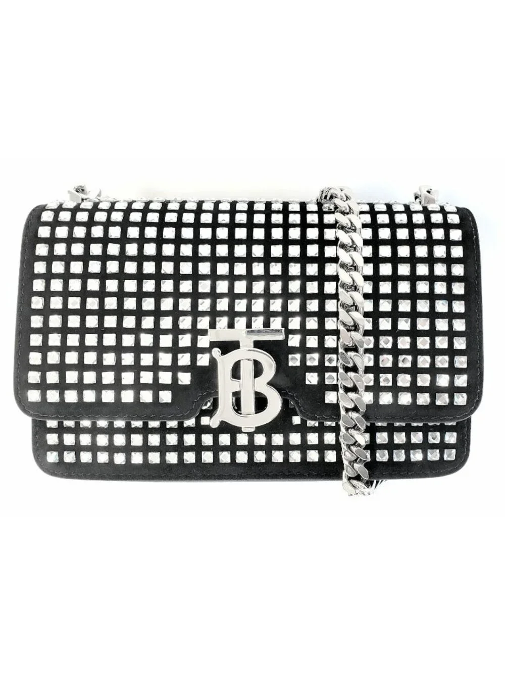 Burberry Women's Mini TB Crystal Black Suede Evening Clutch Shoulder Bag Italy - Picture 1 of 8